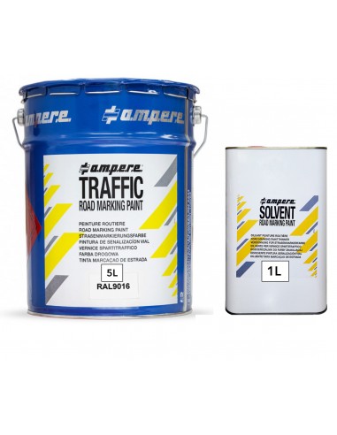 KIT PEINTURE ROUTIÈRE 5L BLANC (RAL 9016) ET SOLVANT 1L - AMPERE TRAFFIC ROAD MARKING PAINT®