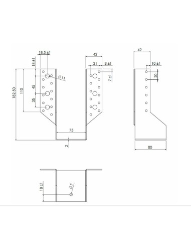 Sabot support de poutre "U" A 75x182 Zn -...