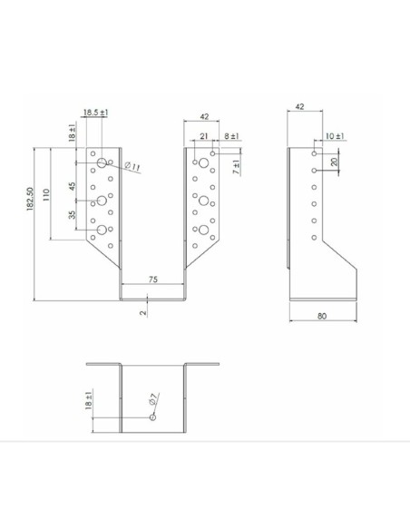 Sabot support de poutre "U" A 75x182 Zn - fixation madriers