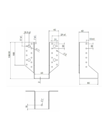 Sabot support de poutre "U" A 63x158 Zn - fixation des bastains